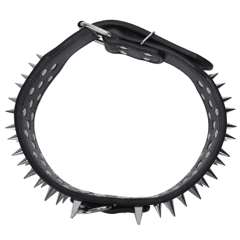 Leather Spiked Studded Dog Collar 2&quot Wide 25 Spikes 44 Studs Pit Bull Boxer-Black M | Дом и сад