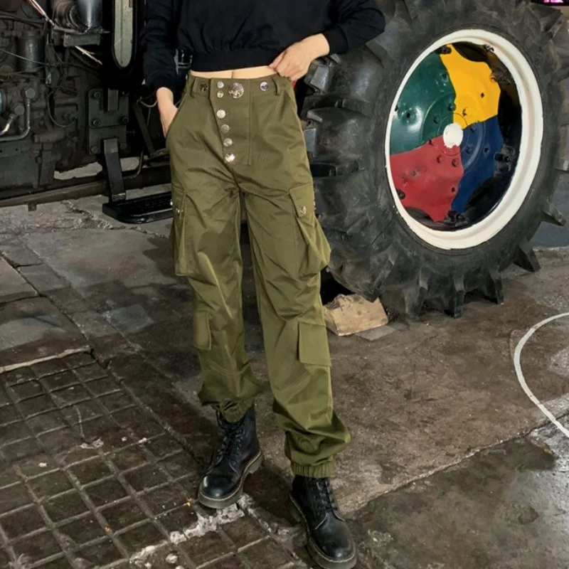 Зеленые армейские брюки-карго женские модные новые свободные спортивные