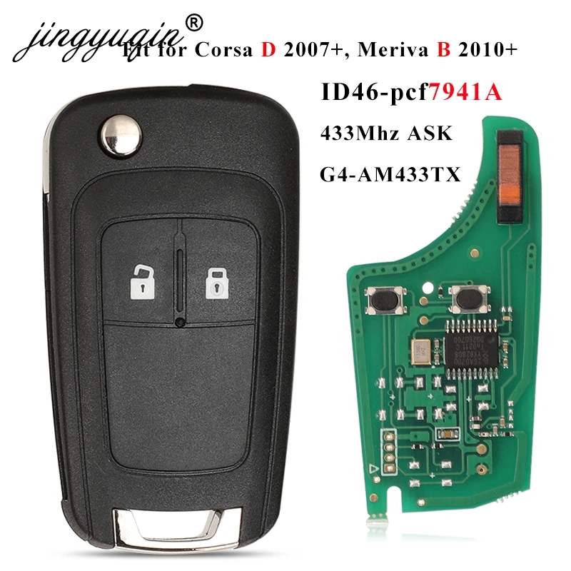 

Флип-контроль jingyuqin G4-AM433TX 433 МГц ID46-PCF7941 для Opel/Vauxhall Corsa D 2007 + 2012 Meriva B 2010 + 2014