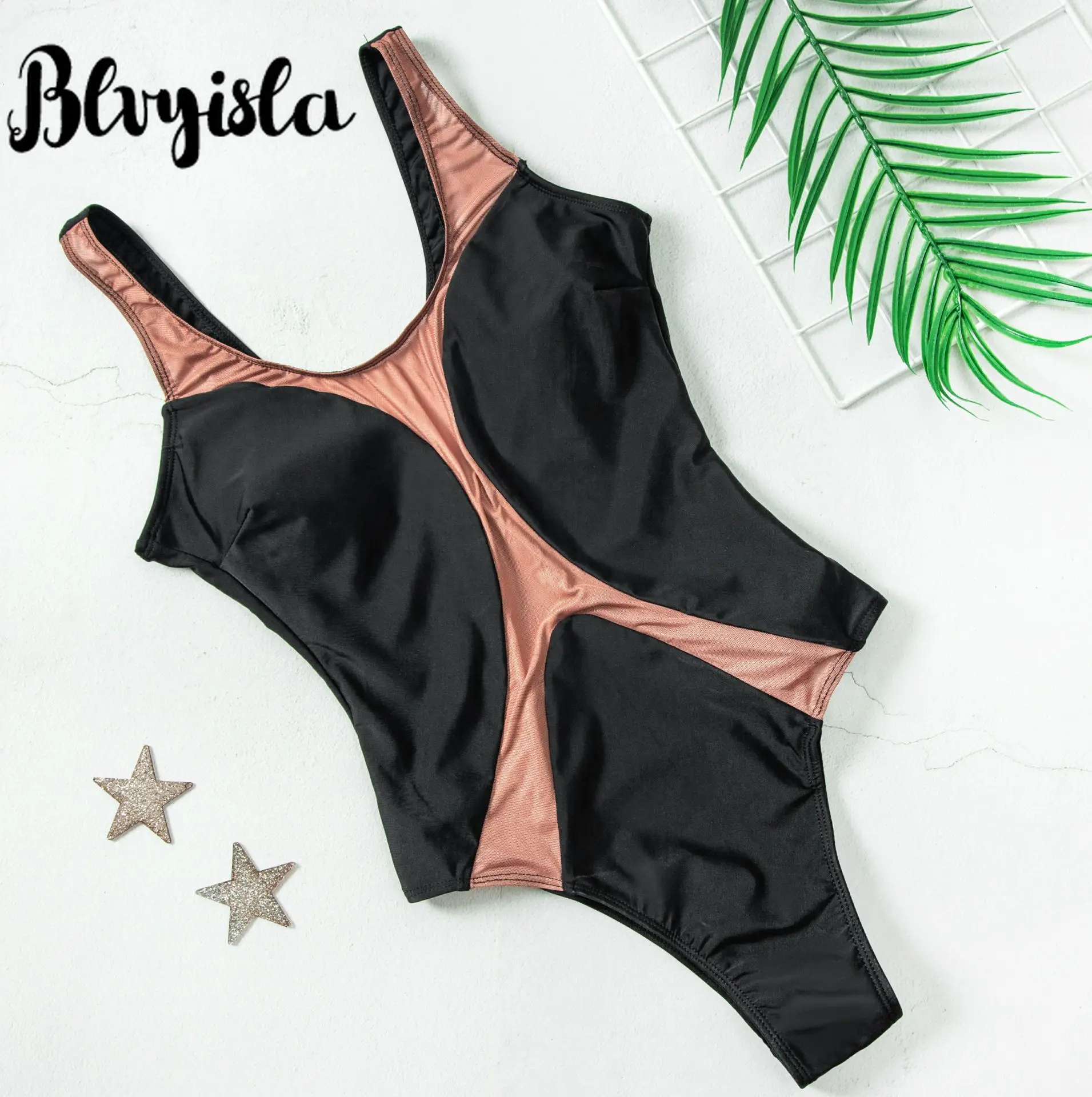 

Blvyisla Black White Mesh Patchwork One Piece Swimsuit Sexy Women Summer Beachwear 2020 Bathing Suit Swimming Monokini