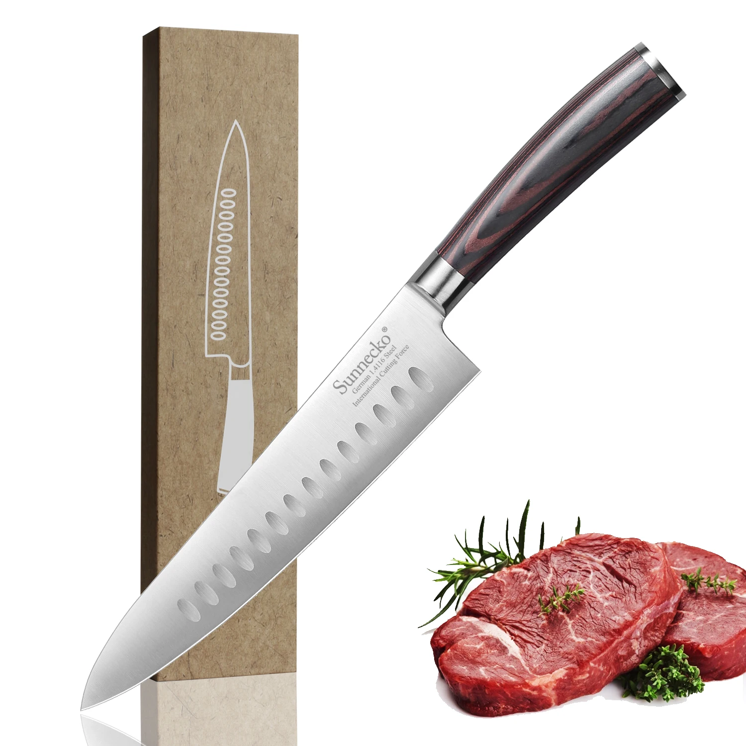 

SUNNECKO 8.5‘’ Chef knife German 1.4116 Steel Blade unique Chef Kitchen Knives Color Wood Handle Sharp Meat Fruit Cutter Tools