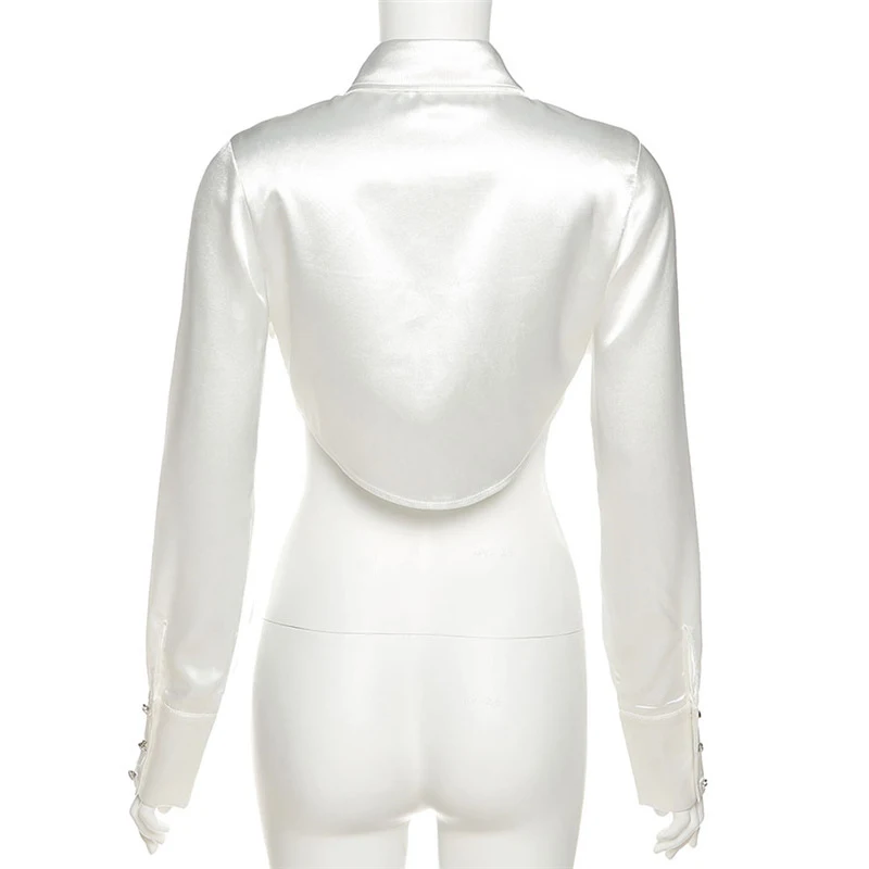 

2021 Summer Crop Top Women's Short Shirt Sexy Long Sleeve White Single Breasted Female Shirts Korean Fashion Sexy Girl Lady Top