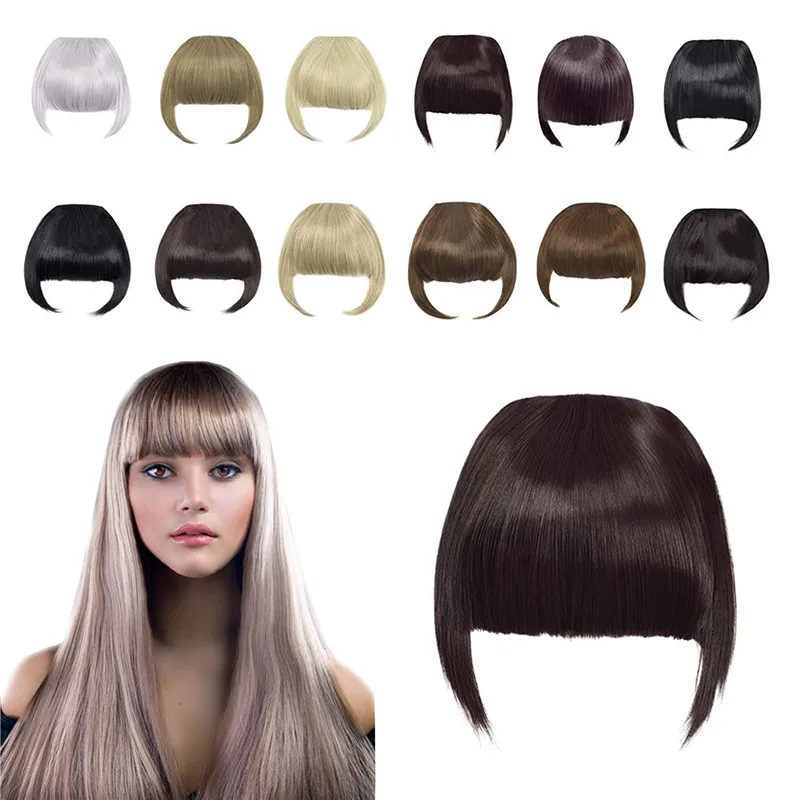 

Kong&Li Clip In Bangs Hair Extensions Black Brown Blonde Fake Fringe hairpiece 25colors Synthetic blunt bangs for women