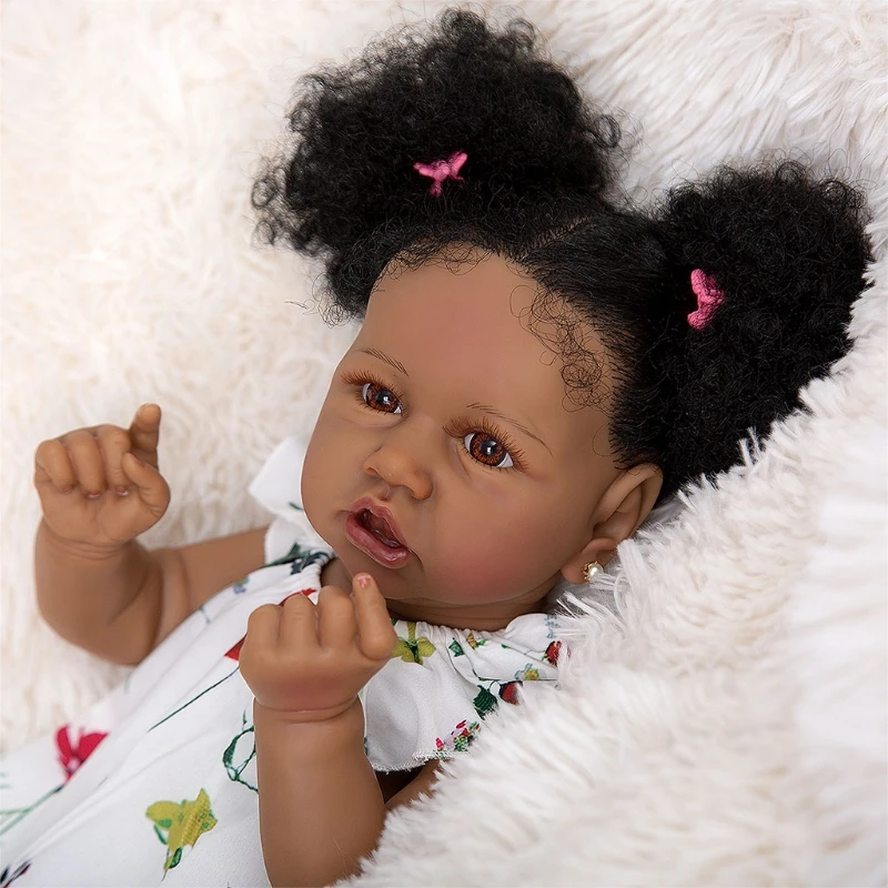 

23 Inches Baby Toy with Curly Black Hair Christmas Simulation Cartoon Doll A2UB