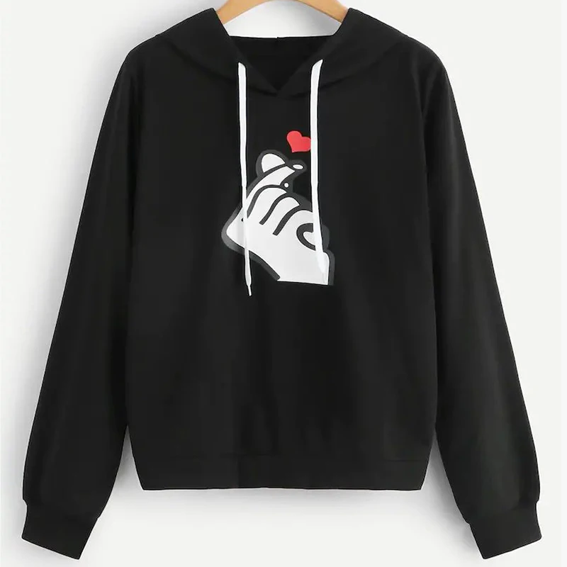 

Harajuku Drawstring Women Men Large Size Heart-Shaped Print Loose Long-Sleeved Hooded Sweatshirts