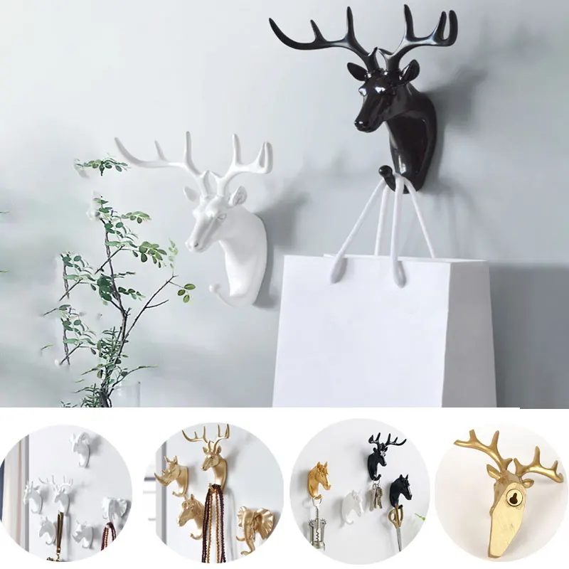 Креативный настенный крючок винтажная голова оленя рога для подвешивания одежды
