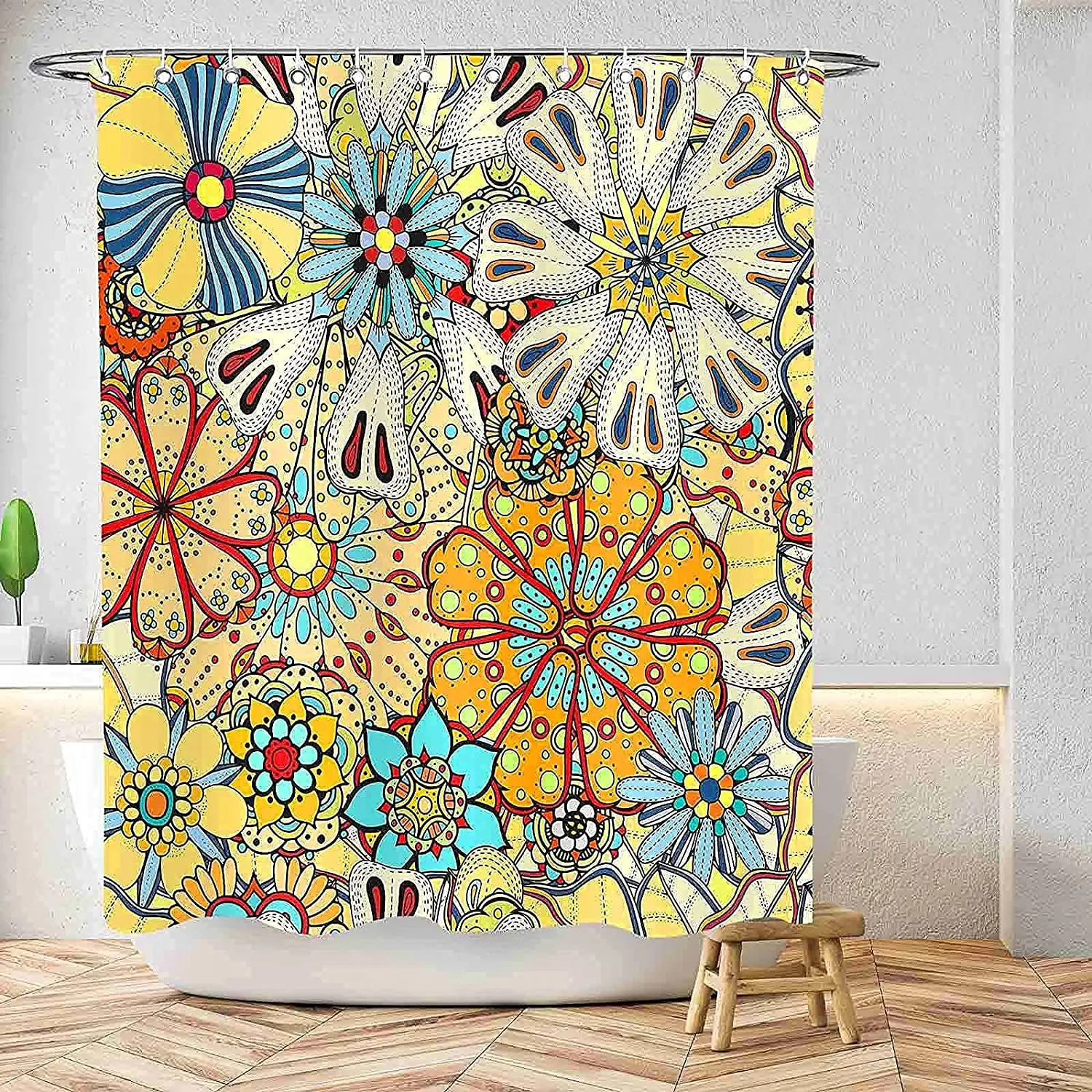 

Bohemian Flower Shower Curtain Sets Floral Mandala Colorful Paisley Indian Ethnic Style Boho Bathroom Bathtub Polyester Fabric