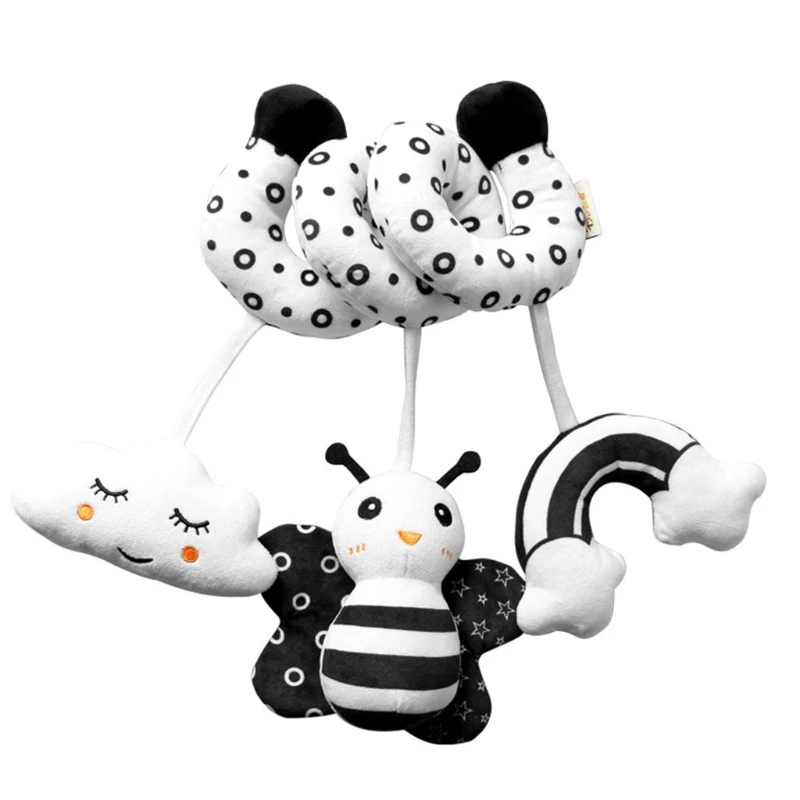 Soft Animal Bell Rattle for Baby Black & White Eye Sensing Interactive Car Seat Toy Rattle Crib Squeaker Doll images - 6