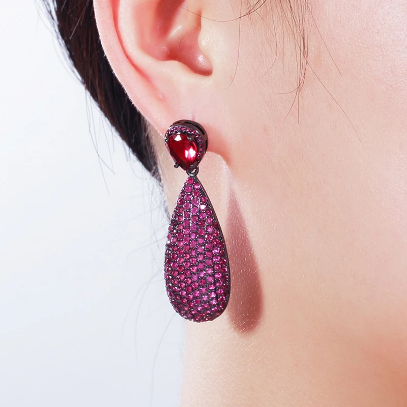 Уникальные Красные кубические циркониевые серьги BeaQueen с вышитыми