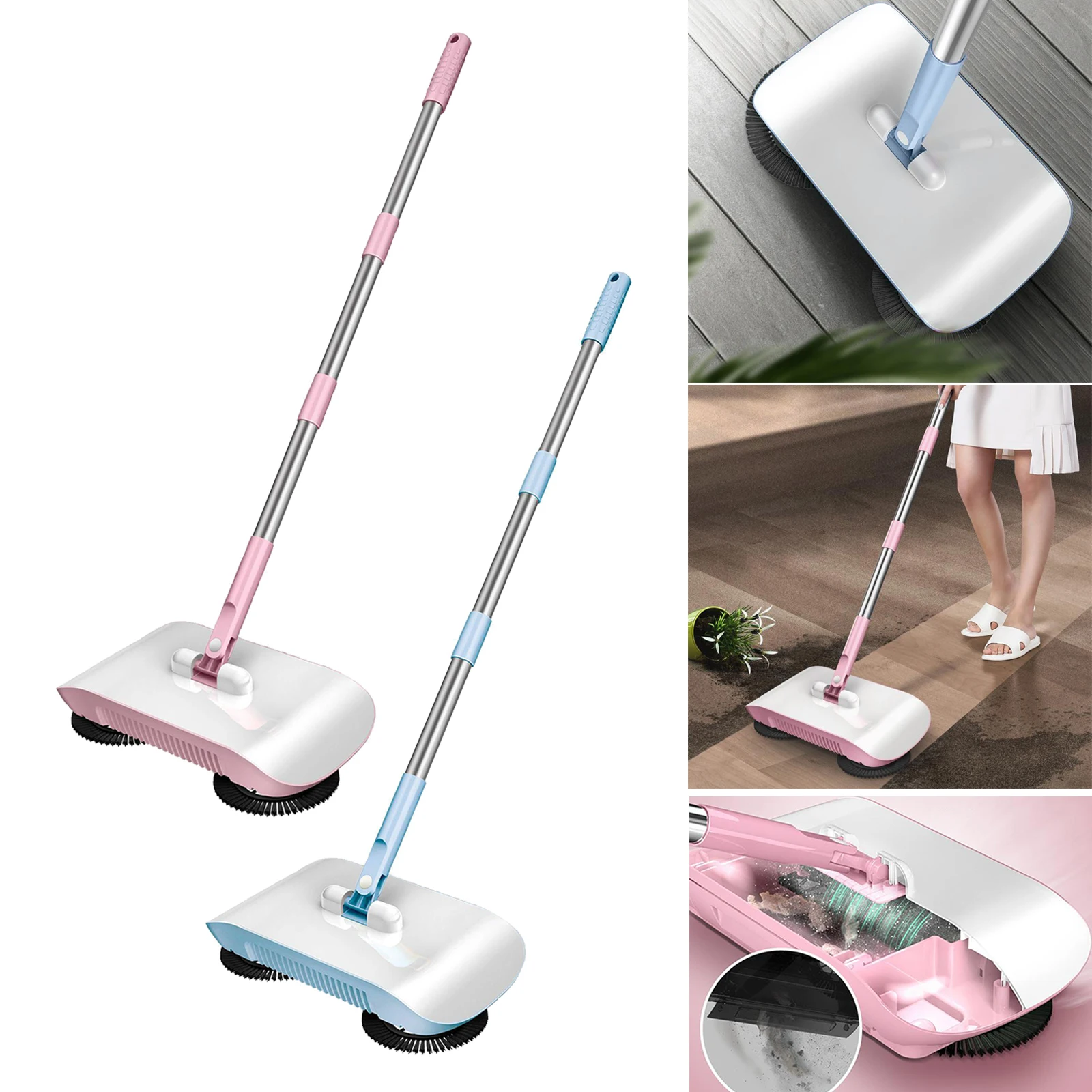 

Stainless Steel Sweeper 360 Spinning Hand Push Floor Cleaner Broom Comfort Gri