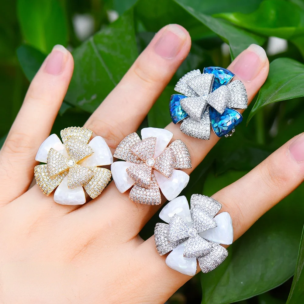 

Blachette Noble Shiny Luxury Flower Ring Romantic Trendy Women Anniversary Gift Party Show Bridal Wedding Jewelry Accessories