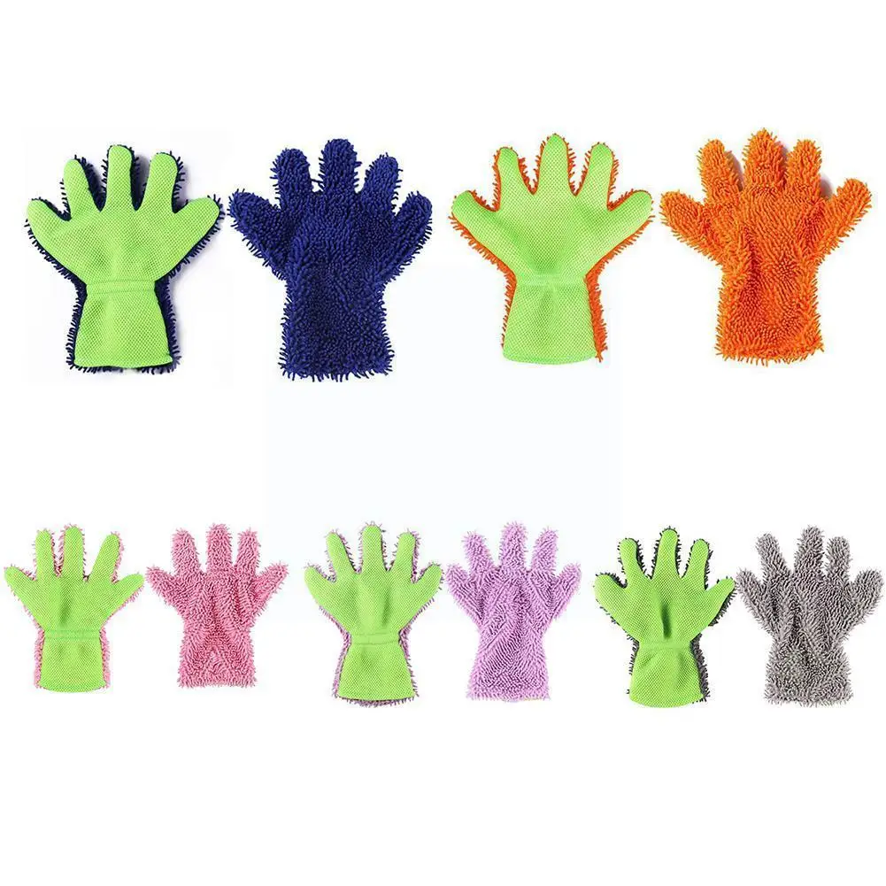 

Перчатки для мытья автомобиля, перчатки для очистки от пыли, вязаные мягкие чистящие бархатные перчатки из микрофибры кораллового цвета Glo ...