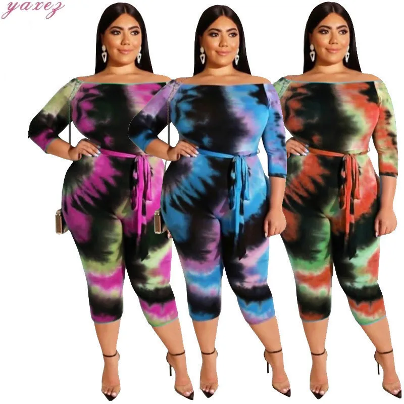 

Sexy Off Shoulder Jumpsuits Women 2020 Summer Overalls Printed Short Playsuit Bodycon Tie Dye Rompers Plus Size 4xl 5xl Overalls