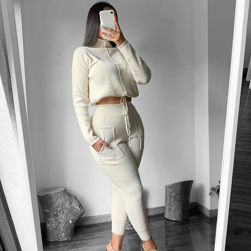 

Long sleeve stand collar sweatshirt+sweatpants two piece outfits for women Autumn winter black sweat suits women matching sets