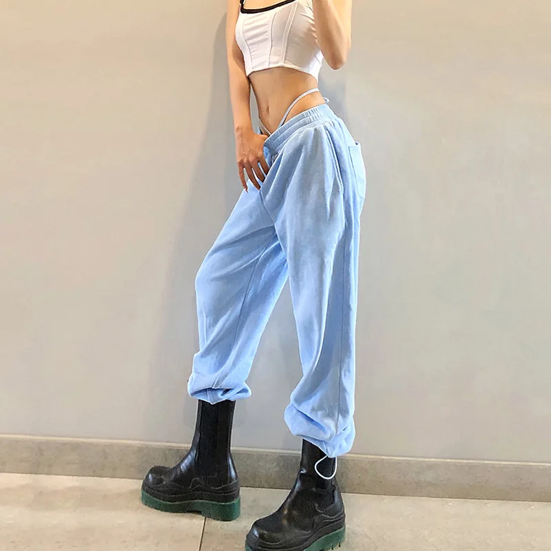 

Pants Women New Fashion Spring and Summer New Women's Solid Color High Waist Bag Hip Sexy Ripped Hollow Beam Leg Casual Pants