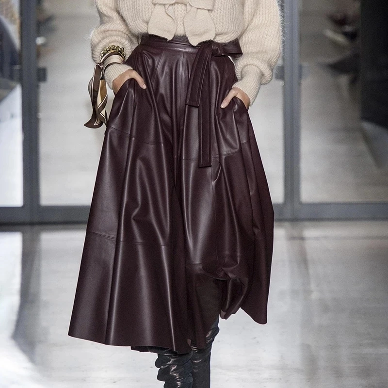 2019 новая стильная модная женская юбка с высокой талией и поясом из искусственной