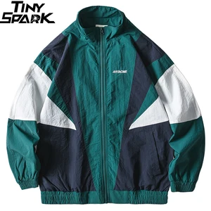 2019 мужская куртка в стиле хип-хоп, ветровка в стиле ретро, уличная куртка с цветным блоком, лоскутные куртки, пальто, осенняя Повседневная куртка на молнии в стиле Харадзюку