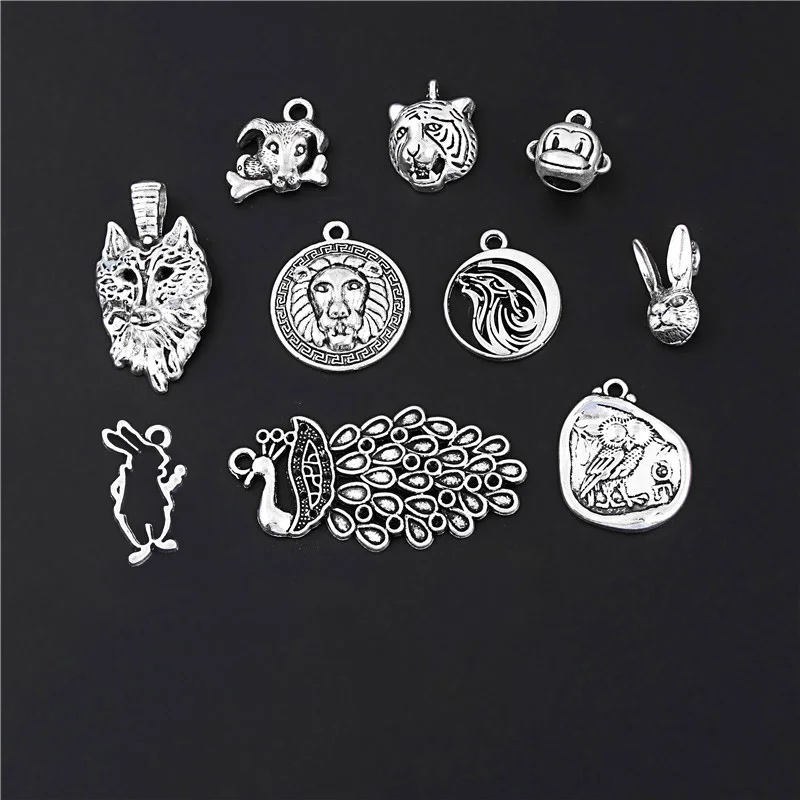 20 шт. смешанный серебряный цвет взрыв обезьяны тигр голова прекрасный павлин