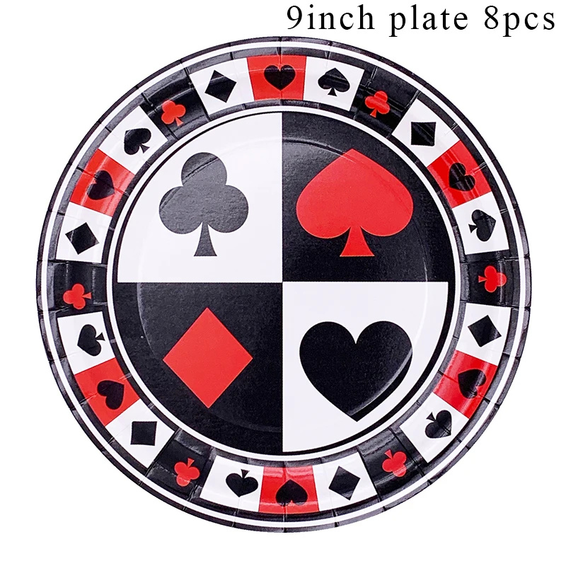 9inch paper plate x8 Покер тема вечерние украшения игральных карт одноразовая посуда бумажный стаканчик, тарелка салфетки баннеры детская День рождения поставки LK20 - Цвет: 9inch paper plate x8