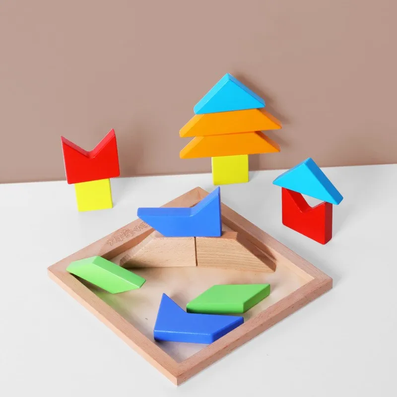 

Красочная 3D деревянная головоломка-танграмма, игрушки для детей, строительные блоки, раннее образование, подарок на день рождения для ребен...
