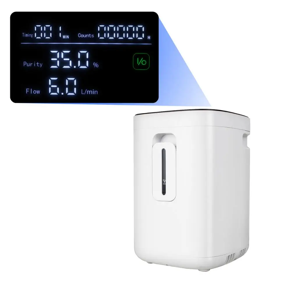 

Touch Screen 1-6L/min Adjustable Oxygen Concentrator Portable Oxygen Machine with Voice Function 2 batteries 110V 220V