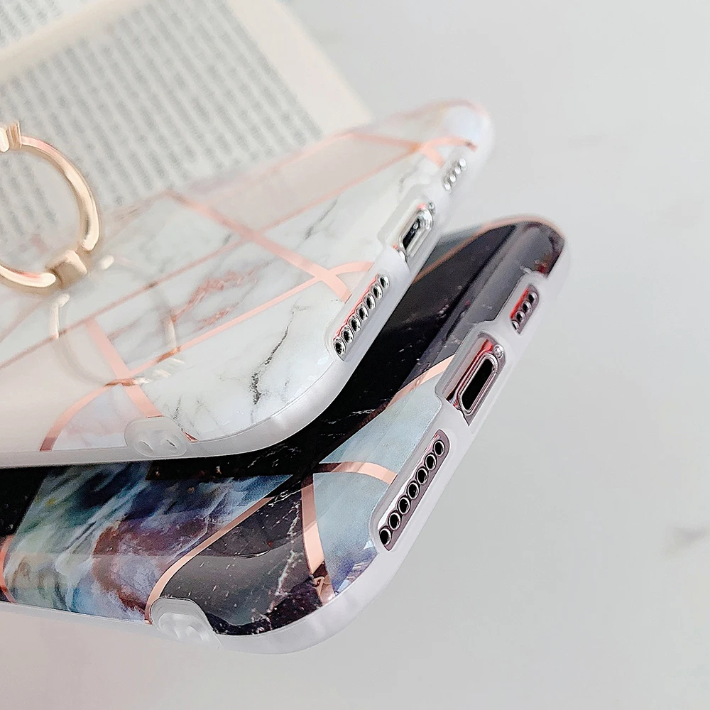 Покрытый геометрическим мраморным кольцом держатель для телефона чехол iPhone 11 Pro
