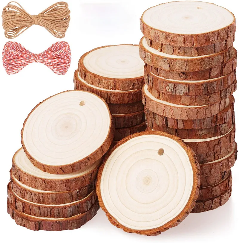

10pcs Unfinished Natural Wood Slices Wood Kit Circles Crafts Christmas Ornaments Wedding Decoration DIY Crafts with Holes Rope