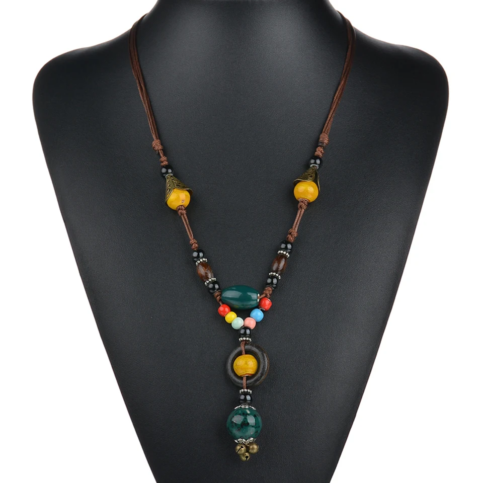 Новинка Boho этническое массивное ожерелье на цепочке для женщин Красочные керамические Длинные бусы с кисточкой ожерелье женское Bijoux