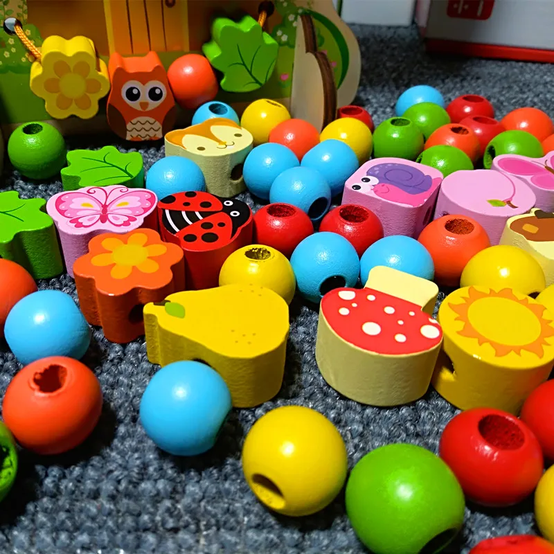 100 шт. креативные бусины сделай сам Детские деревянные игрушки мультяшный дом