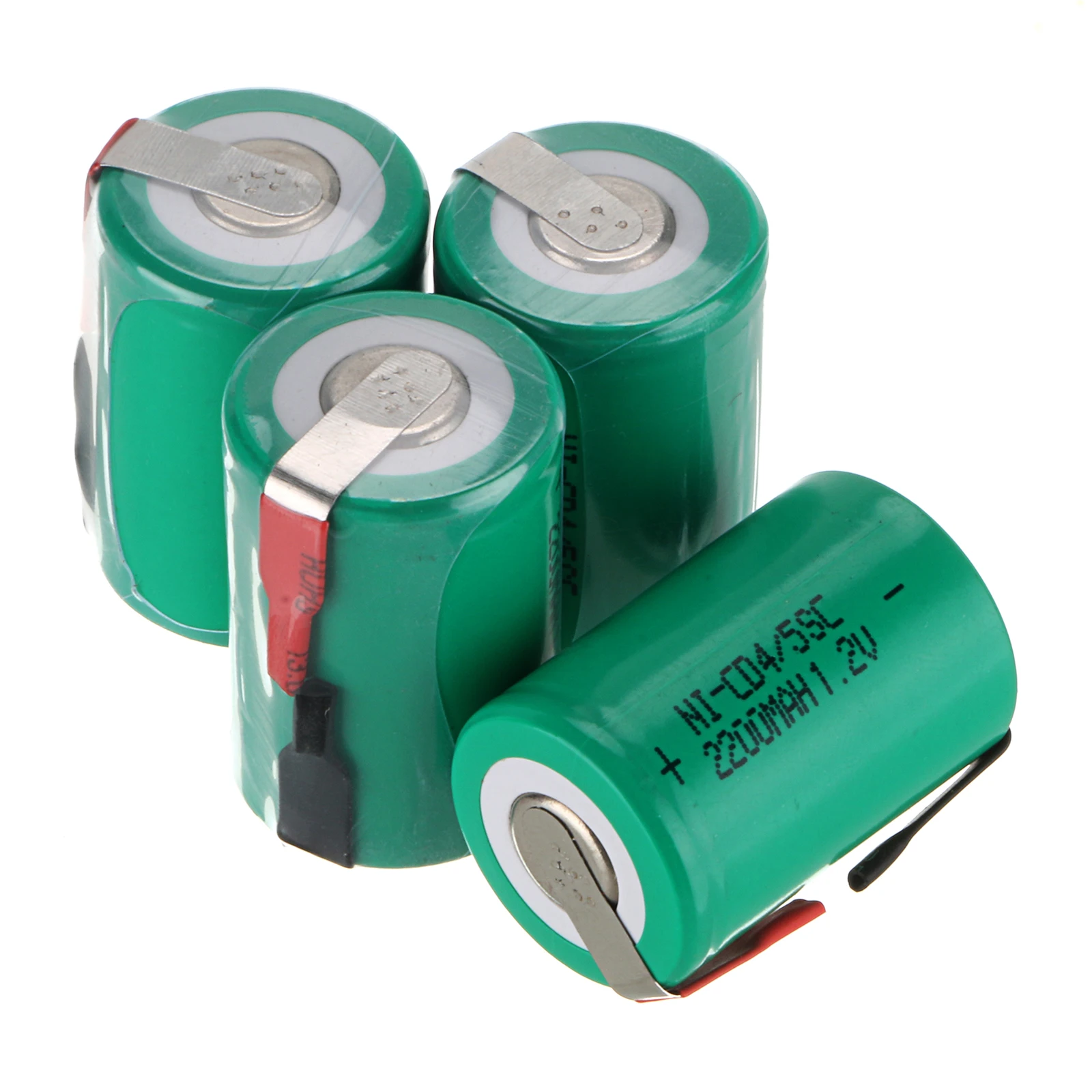 

4pcs 4/5 SubC SC 1.2V 2200mAh NiCd Rechargeable Battery Flat & Tap Green Color