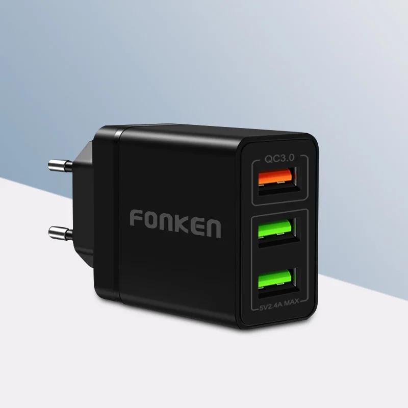 FONKEN USB Charger Quick Charge 3.0 Fast Charger 3 Port QC3.0 QC2.0 Charging for Phone Mobile Tablet Multi Wall Adapter