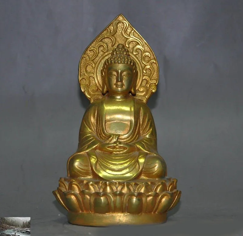 

Рождественский Тибетский буддистский Бронзовый Золотой Позолоченный медицинский Будда Шакьямуни Shakyamuni статуя Хэллоуина