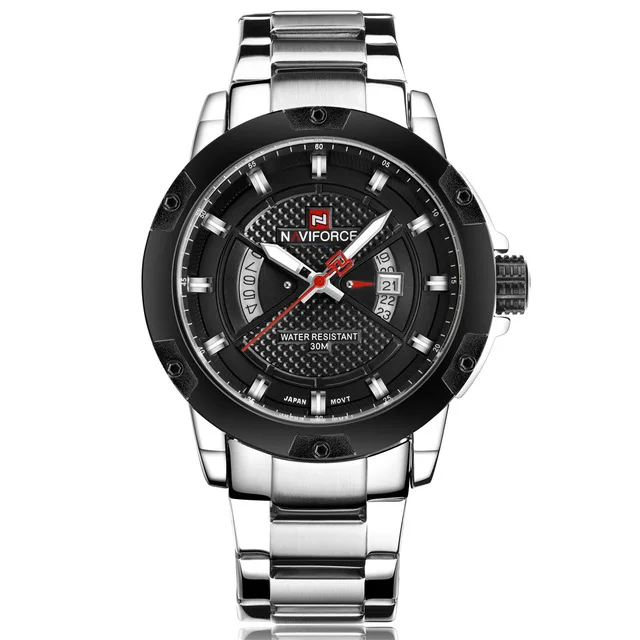 Silver Black Новые модные часы Naviforce, мужские роскошные Брендовые спортивные часы из нержавеющей стали с датой, мужские кварцевые часы, мужские часы - Цвет: Silver Black
