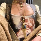 Женская мода 2021, Y2K, эстетические топы с принтом, женский ремень для девушек, топ, укороченный женский клубный топ с открытой спиной, Майки