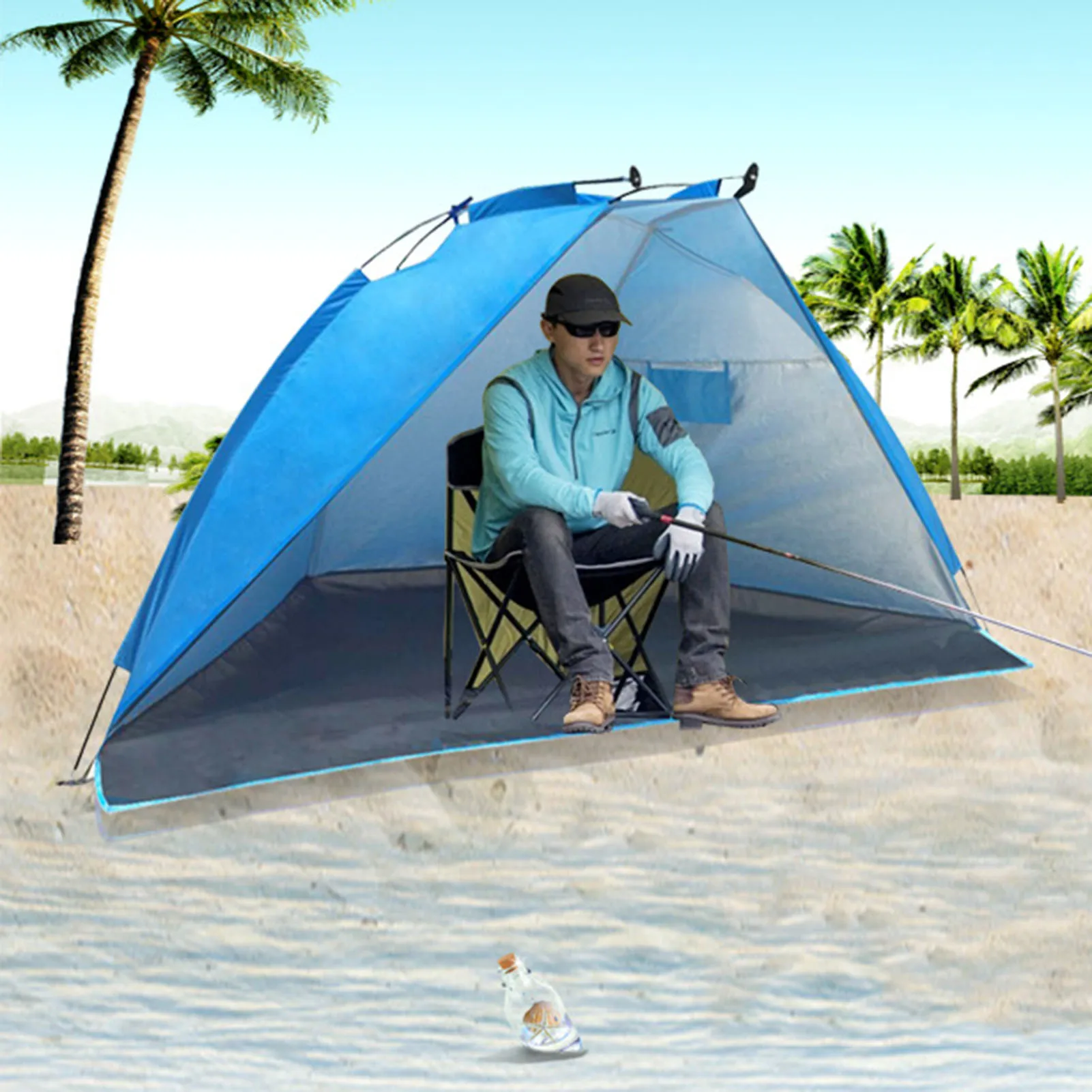 

Солнцезащитный тент для пляжа, УФ-защита, легкая в установке, навес от солнца для рыбалки, палатка для кемпинга на открытом воздухе, с Полом ...
