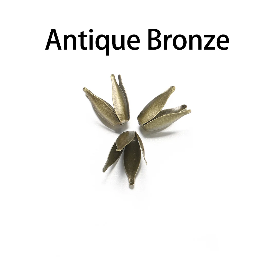 Antique bronze 100 шт./лот, золотые цветы, филигранные Лепестковые бусины, крышка s, фурнитура для оптовых продаж, шармы, бусины, колпачки для самостоятельного изготовления ювелирных изделий - Цвет: Antique bronze
