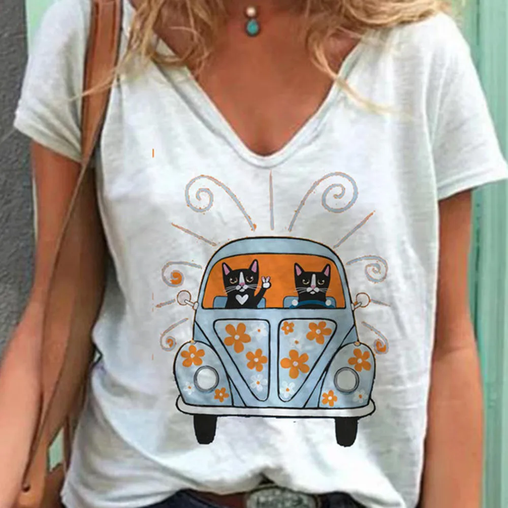 Женская хлопковая Футболка с V образным вырезом коротким рукавом|Футболки| |