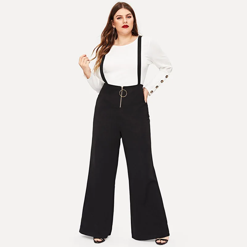 

2019 размера плюс на осень-зиму высокое брюки с высокой талией для женщин большой со сменными круглыми пряжками на молнии женские черные брюк...