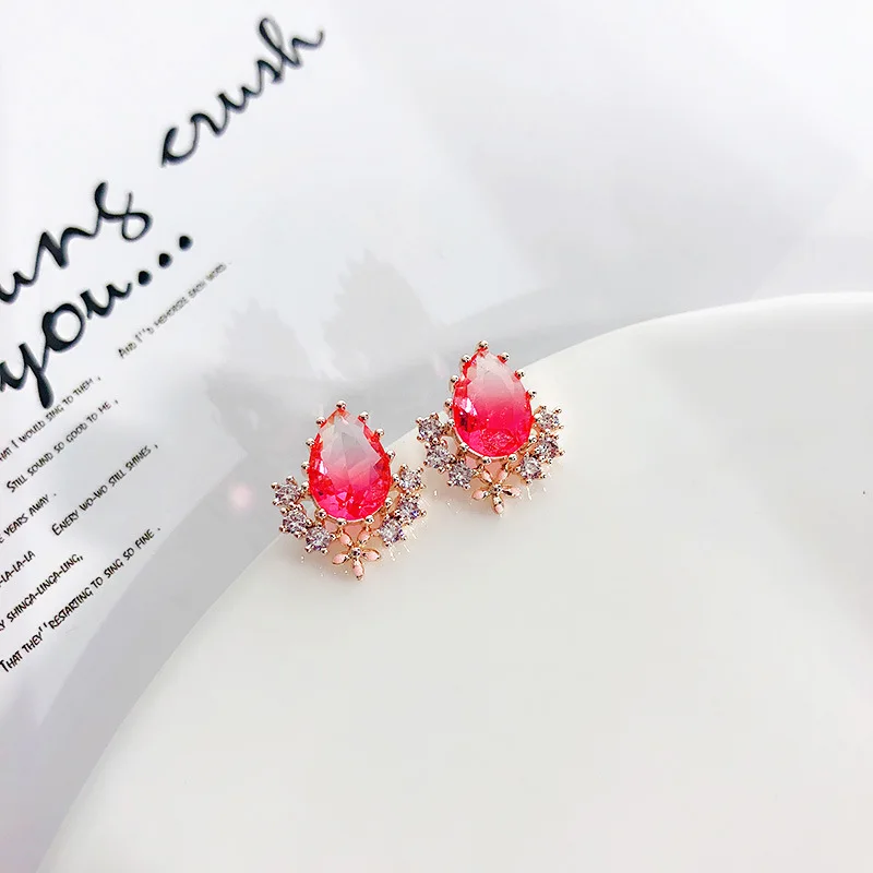 Женские серьги с цветными капельками классические подвески кристаллами модные