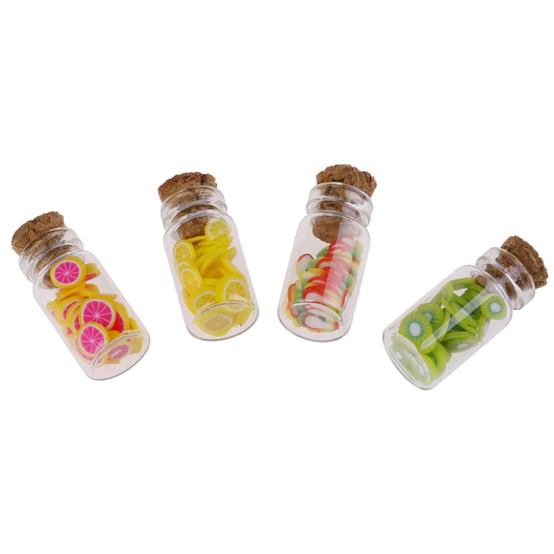 

1:12 Dollhouse Miniature Mini Fruit Slices Glass Bottle Storage Jar Wooden Lid Toy Doll Accessories