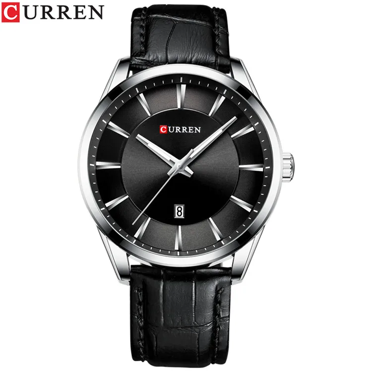 Silver black CURREN Мужские s часы лучший бренд Модные Бизнес Роскошные Кварцевые водонепроницаемые мужские часы спортивные мужские наручные часы Relogio Masculino - Цвет: Silver black