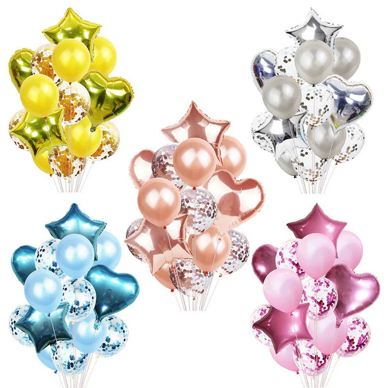 

14Pcs/Set Multipurpose Printed Happy Birthday Chrome Metallic Balloon Heart Star Foil Balloon Confetti Decor Kid Party Supplies