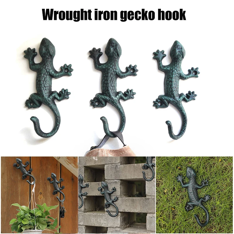

Wrought Iron Gecko Hook Multipurpose Wall Mounted Rustic Hooks for Home Living Room Garden Decoration ALI88