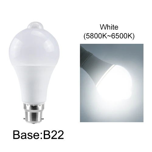 B22 Base white Автоматическое включение/выключение движения PIR лампочка с сенсорным управлением инфракрасный чувствительный ночник 85-265 в 12 Вт 15 Вт 18 Вт B22 E27 Светодиодный светильник с датчиком движения - Испускаемый цвет: B22 Base white