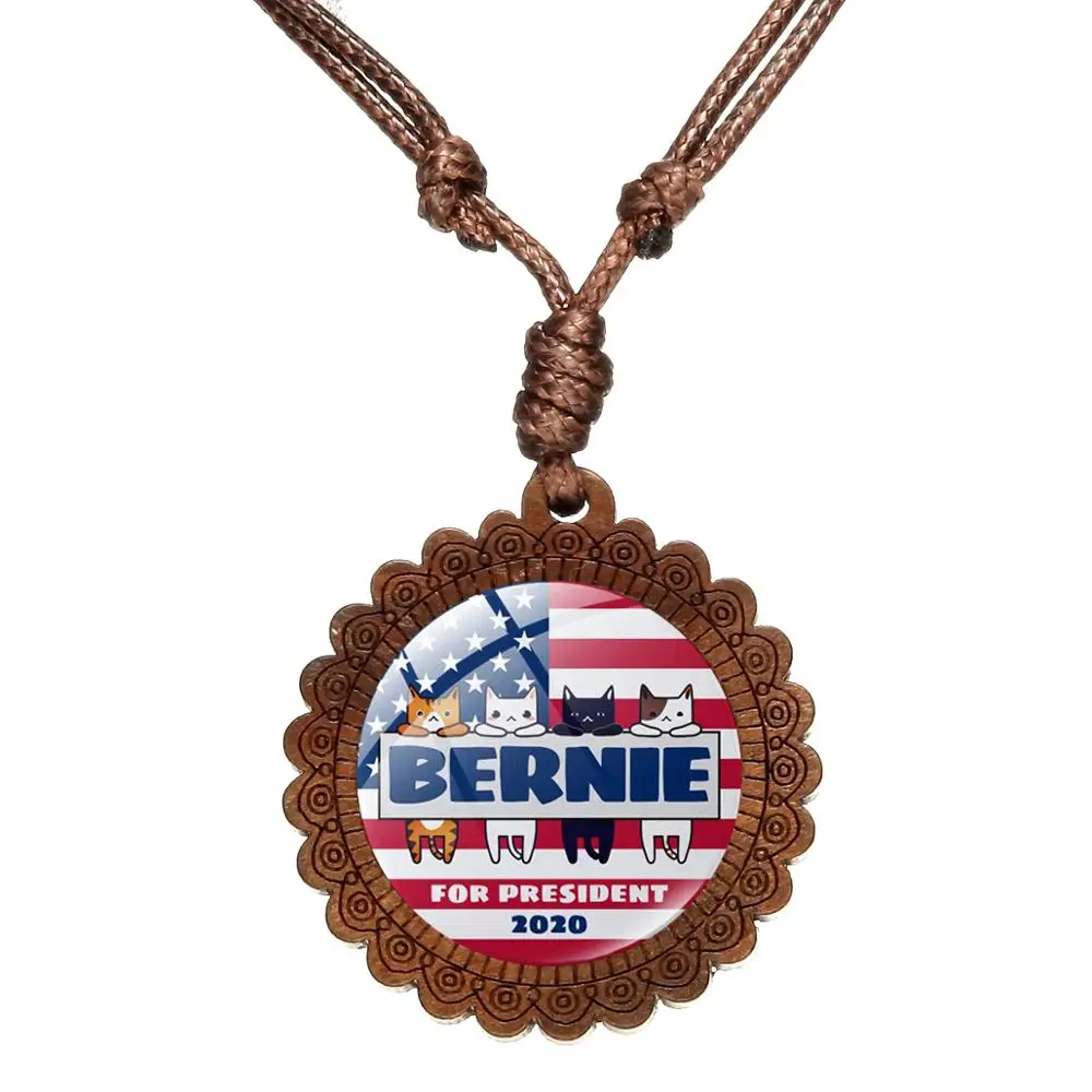Азиатских Берни Сандерс президент 2020 деревянный Цепочки и ожерелья ручной