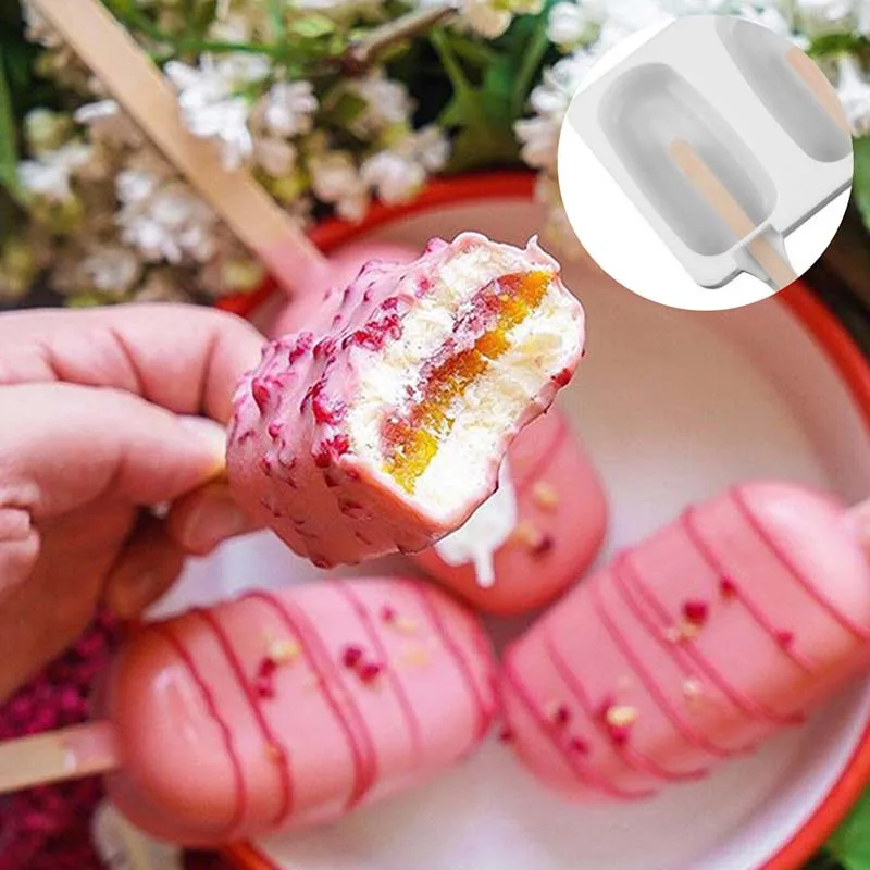 

Homemade Food Grade Silicone Ice Cream Molds 2 Size Ice lolly Juice Moulds Freezer Ice Cream Bar Mold Maker With Popsicle Sticks