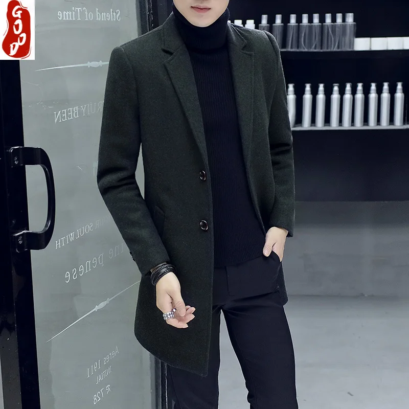

Jackets 2021 Autumn Wool Coat Thick Warm Winter Overcoat Slim Fit Trench Coats Male Casual Long Jacket Erkek Mont LPL638
