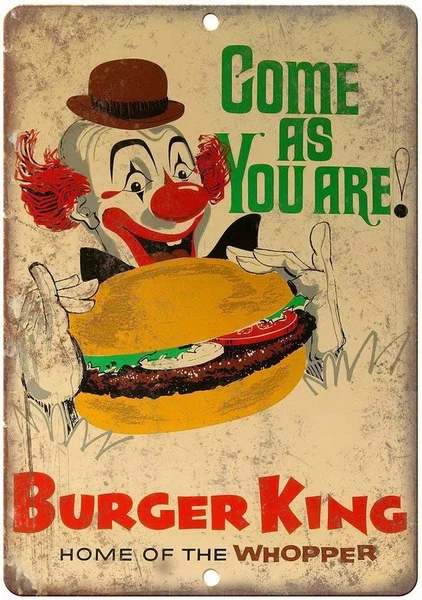 

Sylty Burger King Home of The Whopper Clown Ad Vintage Custom Metal Tin Sign