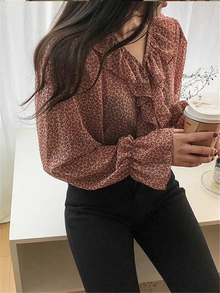 Новый красного цвета с длинными рукавами для девочек летняя рубашка цветочным