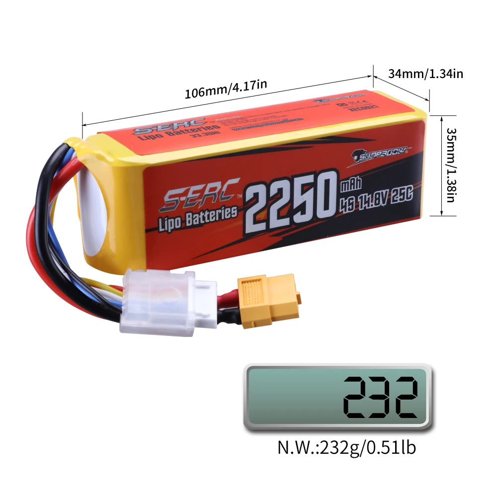 sunpadow 4s 148 v lipo батарея 2250 мач 25c с xt60 разъем
